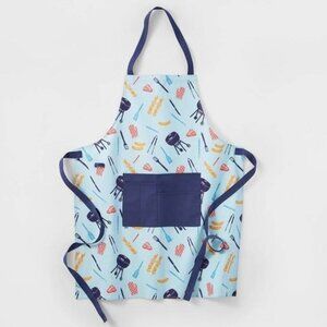 Sun Squad BBQ Grilling Apron With Pocket Adjustable Straps Blue Multicolor 13x72